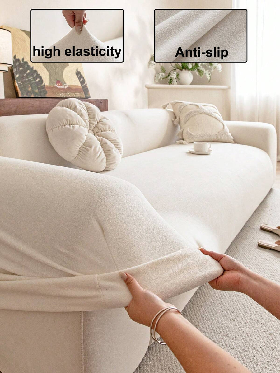 1pc Elastic Sofa Cover, Washable Non-Slip Sofa Protector Suitable For Living Room, Fits Single To Four-Seater Sofa, Solid Color Textured Fabric, Suitable For All Seasons, Essential For Living Room | Minimalist Sofa Cover | Fitted Sofa Cover
